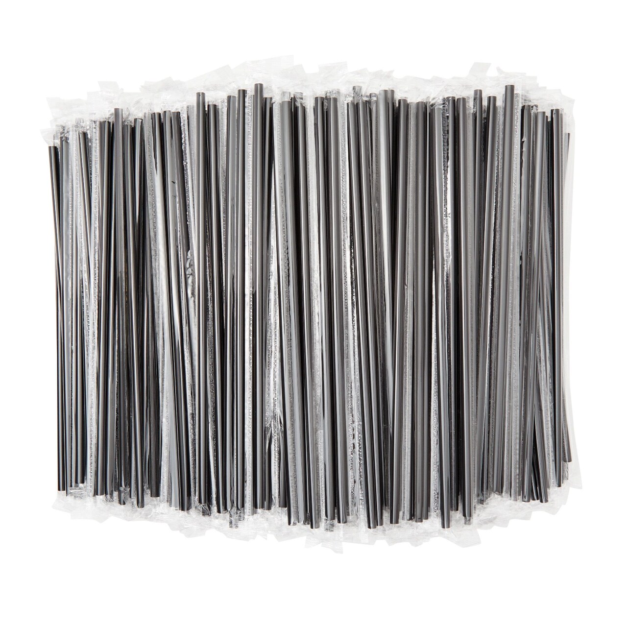 600-Pack Colorful Individually Wrapped Plastic Drinking Straws, Extra Long, Bulk, Disposable Party Supplies, Black (10.2 in)